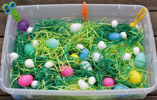 Easter Sensory Bin with Eggs